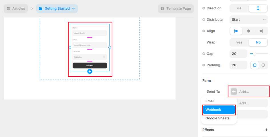 Add a Webhook as Form Destination